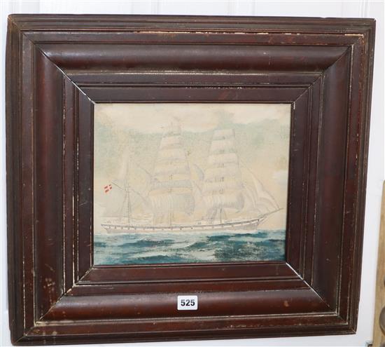 A modern naive oil of a clipper ship at sea, 25 x 30cm